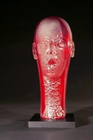 Head as Egg Red Bust with Silver Leaf by Richard Jolley