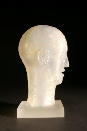 Head as Egg Iridescent Crystal Bust with Gold and Silver Leaf