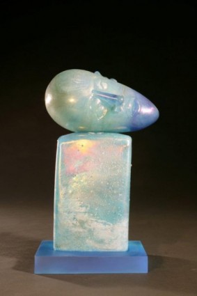 Iridescent Aqua Sleeping Bust on Plinth