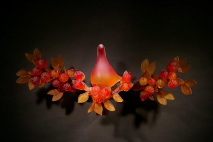 Red Fade Dove With Amber Branches and Fade Pomegranates